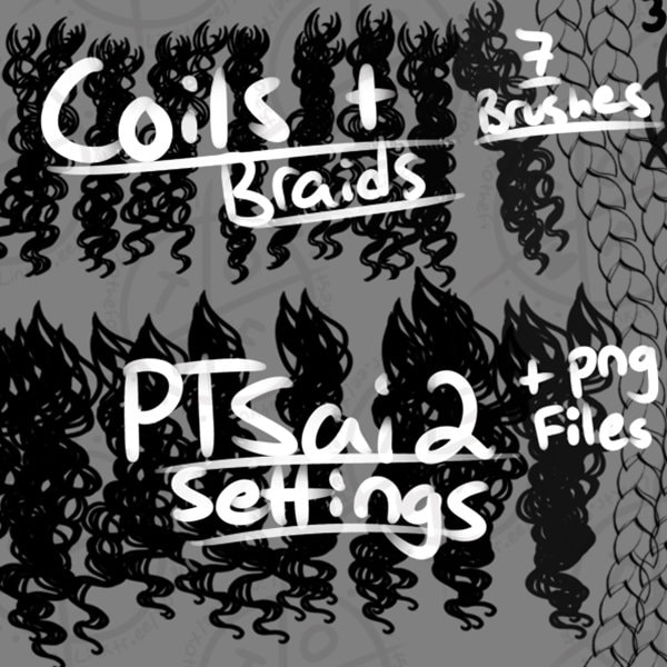 Brush Set - Coiled And Braided Hair | Paint Tool Sai 2 Files, PNG Files Included
