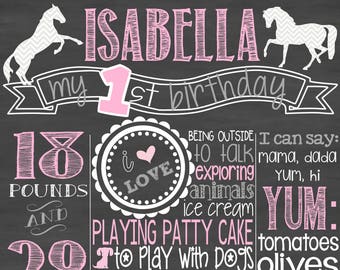 Horse Chalkboard - Horse Birthday- sign - Personalized & Printable - Birthday Chalkboard Poster - Custom Birthday Sign - horse - pink - grey