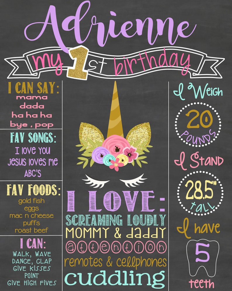Printable First Birthday Sign Custom Unicorn Birthday Party - Etsy