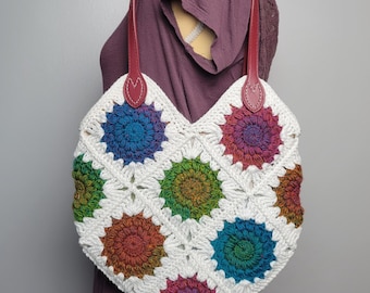 Crochet Starburst Granny Square Shoulder Bag, Handmade Boho Summer Purse, Colorful Crochet Bag, Festival Tote, Gift for Women