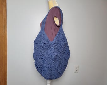 Crochet Boho Granny Square Market Tote, Handmade Shoulder Bag, Reusable Summer Purse, Eco-Friendly Shopping Bag, Gift for Her