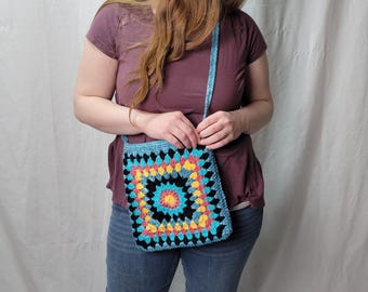 Crochet Granny Square Cross Body Bag, Handmade Boho Casual Summer Purse, Crochet Shoulder Bag, Festival Gifts for Her