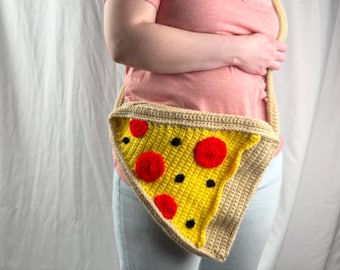 Crochet Pizza Slice Messenger Bag | Handmade Foodie Purse with Zipper | Novelty Crossbody | Unique Gift for Food Lovers