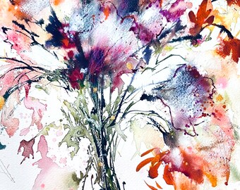 Fleurs sauvages, 40 x 55 cm, aquarelle originale sur papier aquarelle Arches de 140 lb, art mural, décoration d'intérieur, art de la décoration intérieure, peinture