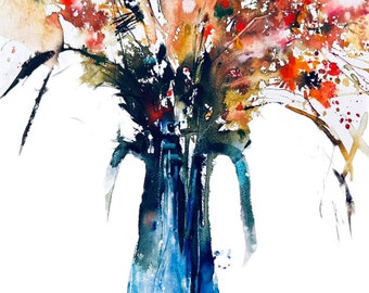 Poésie de fleurs sauvages, 40 x 60 cm, aquarelle originale sur papier aquarelle Arches de 140 lb, oeuvre d'art faite main