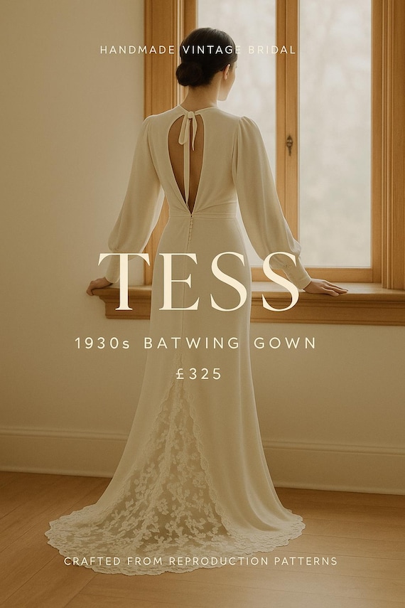 Tess is a handmade 1930s style batwing wedding dress