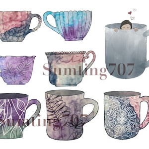 Coffee and Tea Cups Printable Collage Page