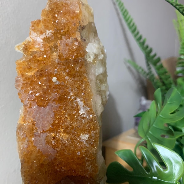 Tall Citrine cluster on black stand (HT).