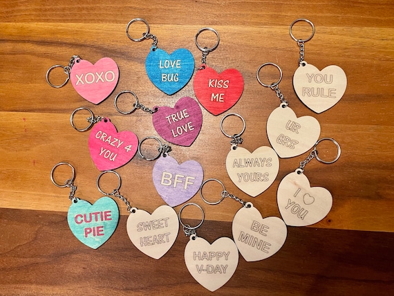 Valentine Heart Keychain Set: Birch Wood Class Valentines