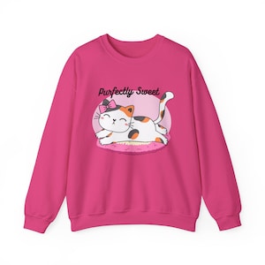 Sudadera unisex de cuello redondo de mezcla pesada™ con el gato calicó Purrfectly Sweet