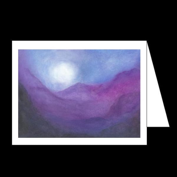 Moonrise Over the Mountains - Oil Pastel - Greeting Card