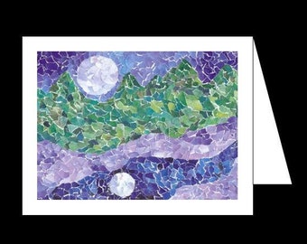 Moon's Reflection - Paper Mosaic  - Greeting Card