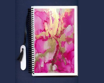 Pink Hibiscus - Alcohol Ink Painting - Blank Journal