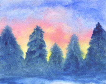 Winter Sunrise - Watercolor - Print