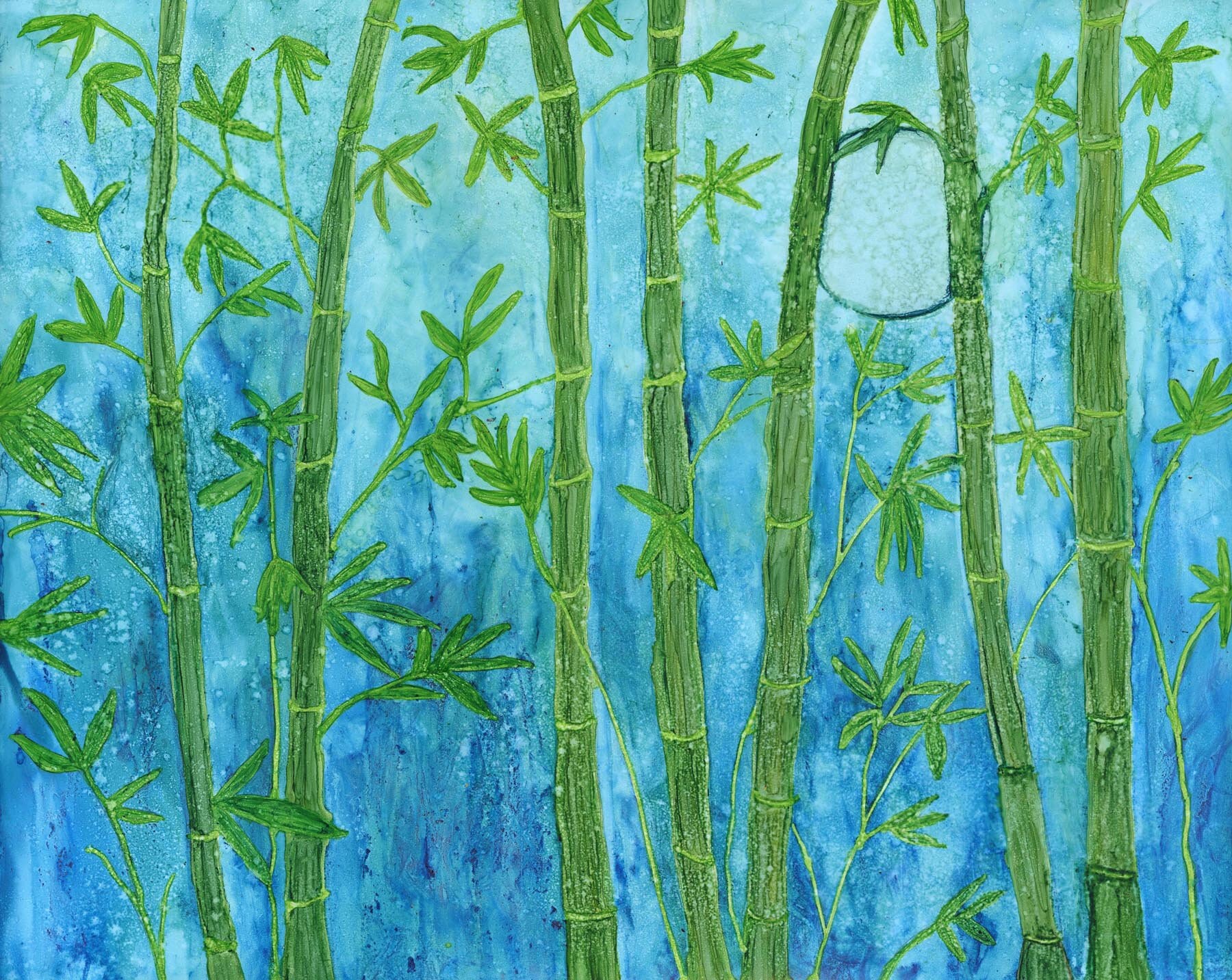 Bamboo Moon Print-instant Download-alcohol Ink Painting - Etsy