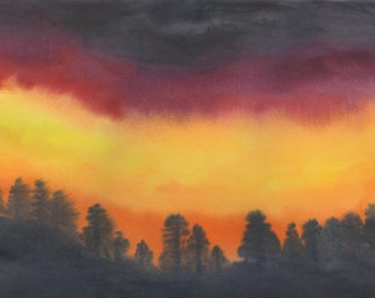 Fire Sunset - Watercolor - Print