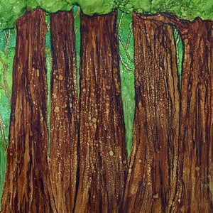 Bosque de secuoya - Impresión instantánea Descargar-Alcohol pintura de tinta
