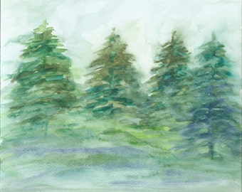 Oregon Evergreens - Watercolor Painting - Print