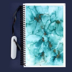 Teal Flowers Alcohol Ink Painting Blank Journal image 1