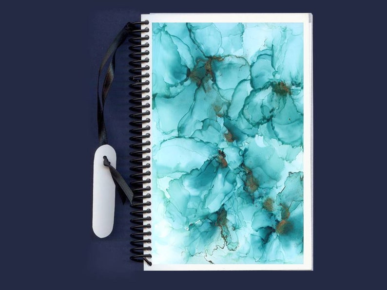 Teal Flowers Alcohol Ink Painting Blank Journal image 1