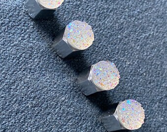 Cute White Round Sparkle Colorful Tire Valve Cap set of 2, 4 or 5