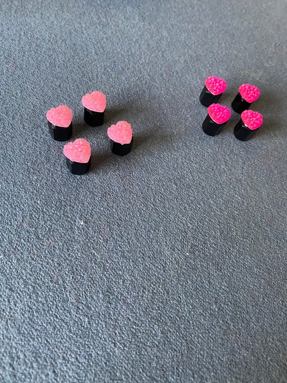 Light or hot pink Resin Hearts tire valve cap set of 4