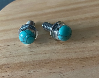 Turquoise Embellished License Plate Screws set of 2