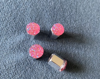 Cute Pink Round Sparkle Colorful Tire Valve Cap set of 2, 4 or 5