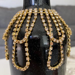 Oil, liquor and wine bottle rhinestone jewelry bling charm Gold double loop