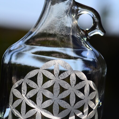 1 Gallon Jug Flower Of Life Etched Glass Sacred Geometry Enhance 