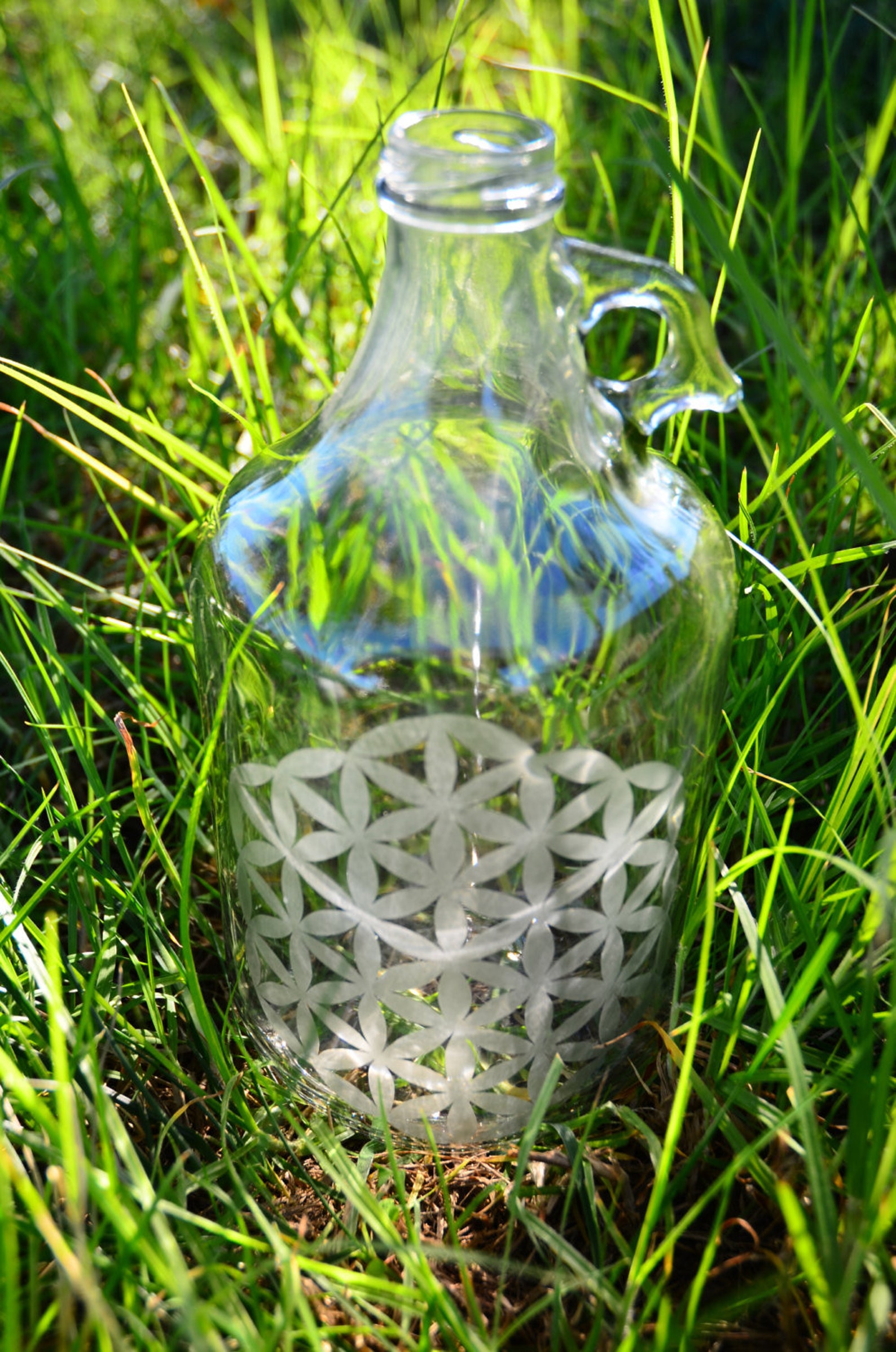 Flower Of Life Etched Glass Jug 1 Gallon Sacred Geometry Etsy
