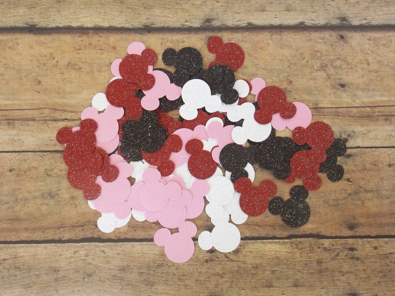 Mickey Minnie Mouse Glitter Paper Confetti In Red Black Pink Etsy