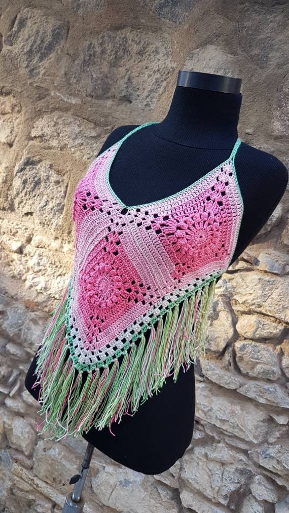 Colorful Crochet Bikini Top Fringe Bikini Tops Gift For | Etsy