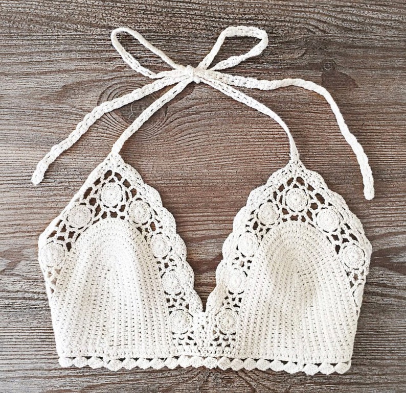 Khaki Retro Shell Design Women Bikini set Push Up Crochet Swimsuit Halter Top Summer Knit 