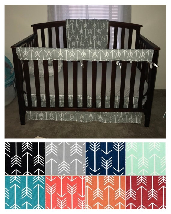 Crib Bedding Set In White Arrows On Grey Crib Skirt Boy Crib Etsy