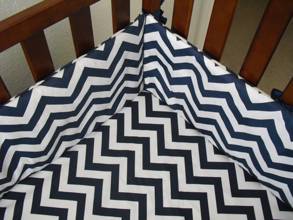 Crib Bumper Navy Blue White Chevron Etsy