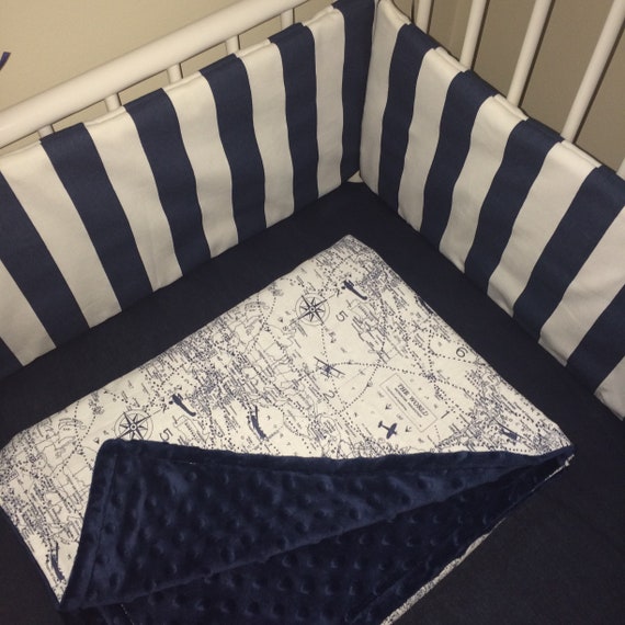 Any Color Crib Pers Canopy Stripes Navy Blue White Cotton Baby Bedding