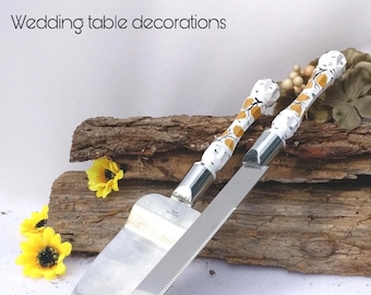 Wedding cake knife Aspen/Birch tree weddings Cake knife set Fall wedding Cake knife and server Autumn wedding Rustic wedding Cake cutter set