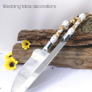 Wedding cake knife Aspen/Birch tree weddings Cake knife set Fall wedding Cake knife and server Autumn wedding Rustic wedding Cake cutter set image 1