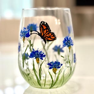 Floral hand painted glass | Birthday gift |Hand painted glass | Wild flowers | Art glass | Wine gift for woman | Wine lover gift | One glass