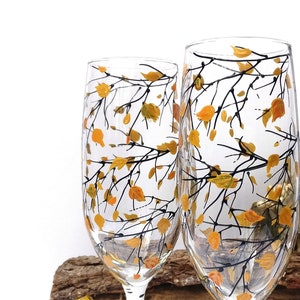 Birch Champagne Glasses | Fall Wedding | Aspen tree Wedding | Birch tree Wedding | Rustic wedding decorations | Painted Flutes | Set of 2