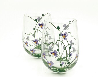 Copas de vino sin tallo con orquídeas. Decoración con orquídeas. Regalo ideal para amantes de las orquídeas. Regalo de Navidad. Regalo de cumpleaños. Regalo para la esposa. Para ella. Juego de 2.