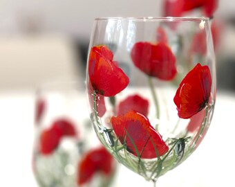 Hand painted glass | Poppies drinking glasses | Floral wine glasses | Gift for woman | Wine gift | Mother's Day gift | Poppies lover gift