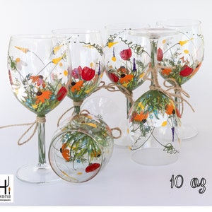 Floral Wine Glasses | Hand Painted Wine Glasses | Mom Birthday Gift | For wife | Bridesmaid Gift --&quot;Bouquet of wildflowers&quot; -- Set of 6
