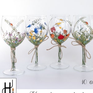 Wine glasses, Wildflowers hand painted wine glasses, Wine lover gift, Mother&#39;s Day gift, Birthday gift, Bridesmade gift, Best friend gift