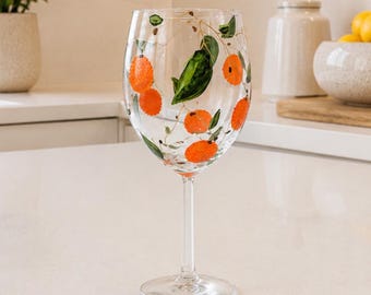 Hand Painted Lemon Wine Glass, Botanical Citrus Stemless Tumbler