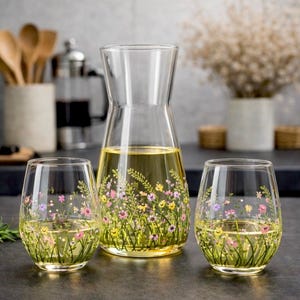Floral wine glass, Wildflowers Design, Easter, Painted Wine Glass, Easter gift, Floral Painted Glass, Small Daisies Wine Glass, Botanical