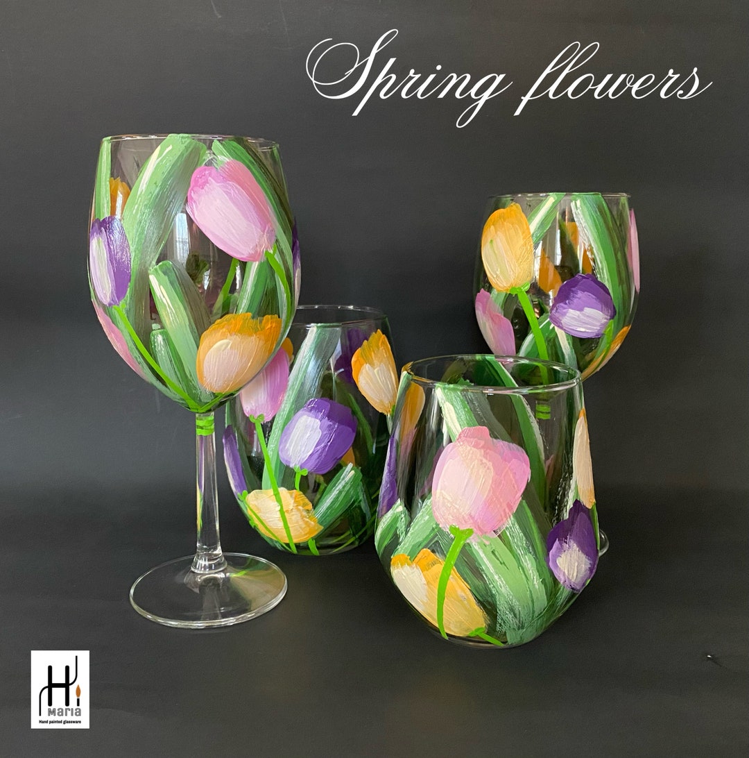 Spring Wine Glasses Easter Wine Glasses Easter Gift Tulip Lover Gift