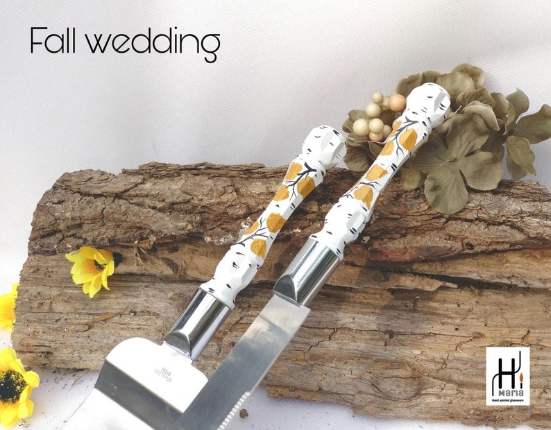 Wedding cake knife Aspen/Birch tree weddings Cake knife set Fall wedding Cake knife and server Autumn wedding Rustic wedding Cake cutter set image 2