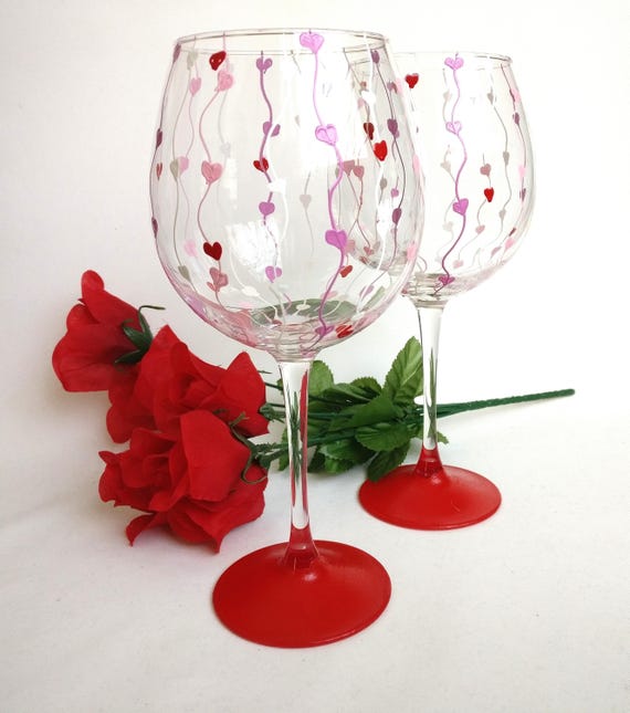 Wine Glasses Valentine S Day Hand Painted Wine Glasses Etsy